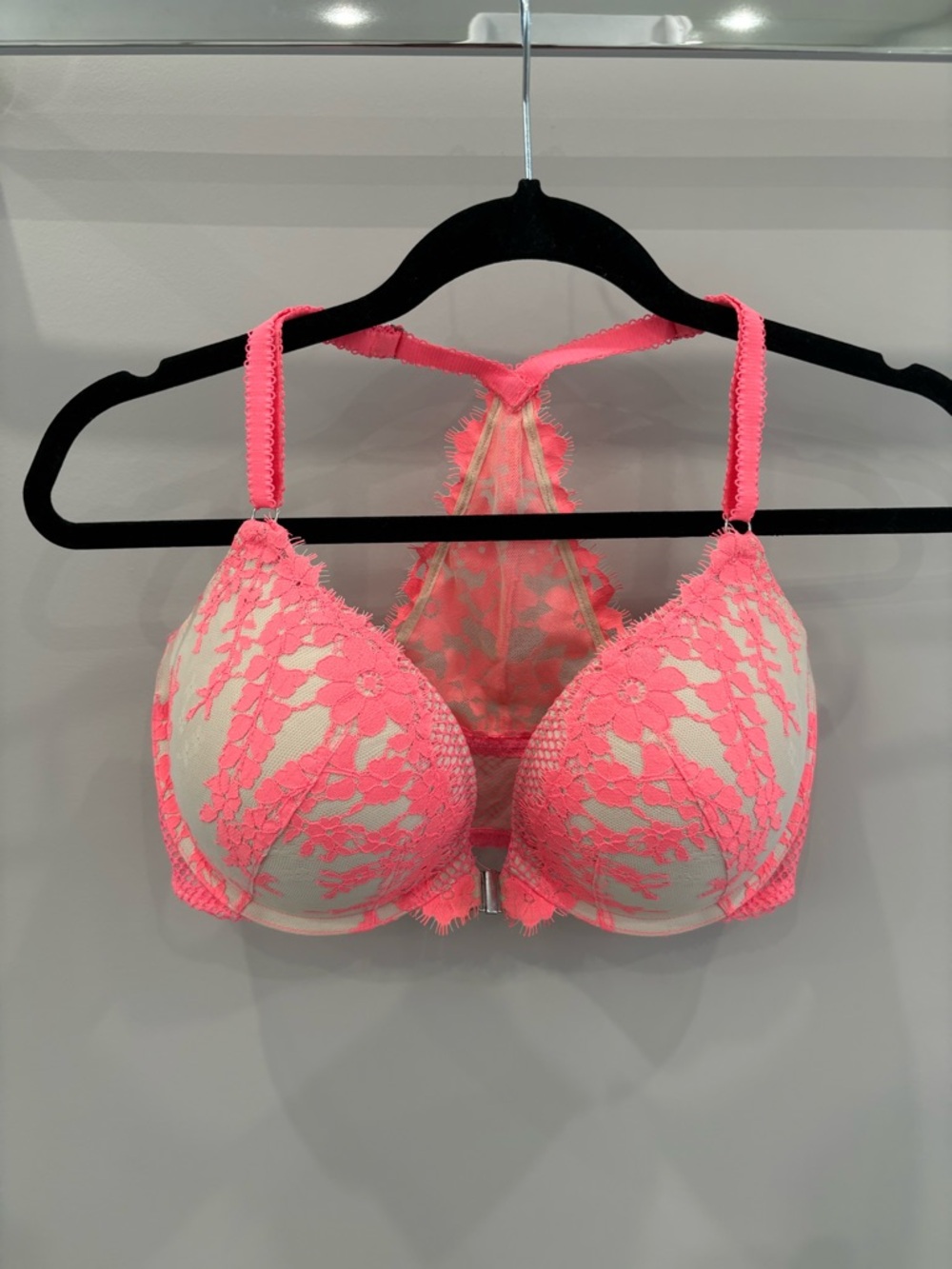 Victoria's Secret Neon Pink Lace Overlay Push-Up Bra